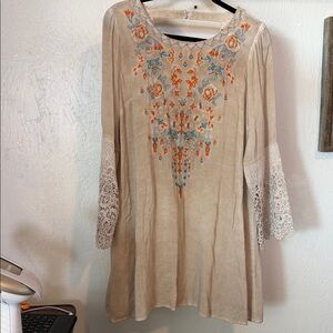 ANDREE BY UNIT Beige Dress with Orange and Blue Embroidery